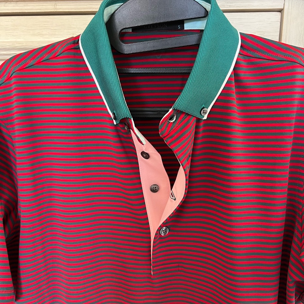 Greyson Red and Green Striped Polo Shirt